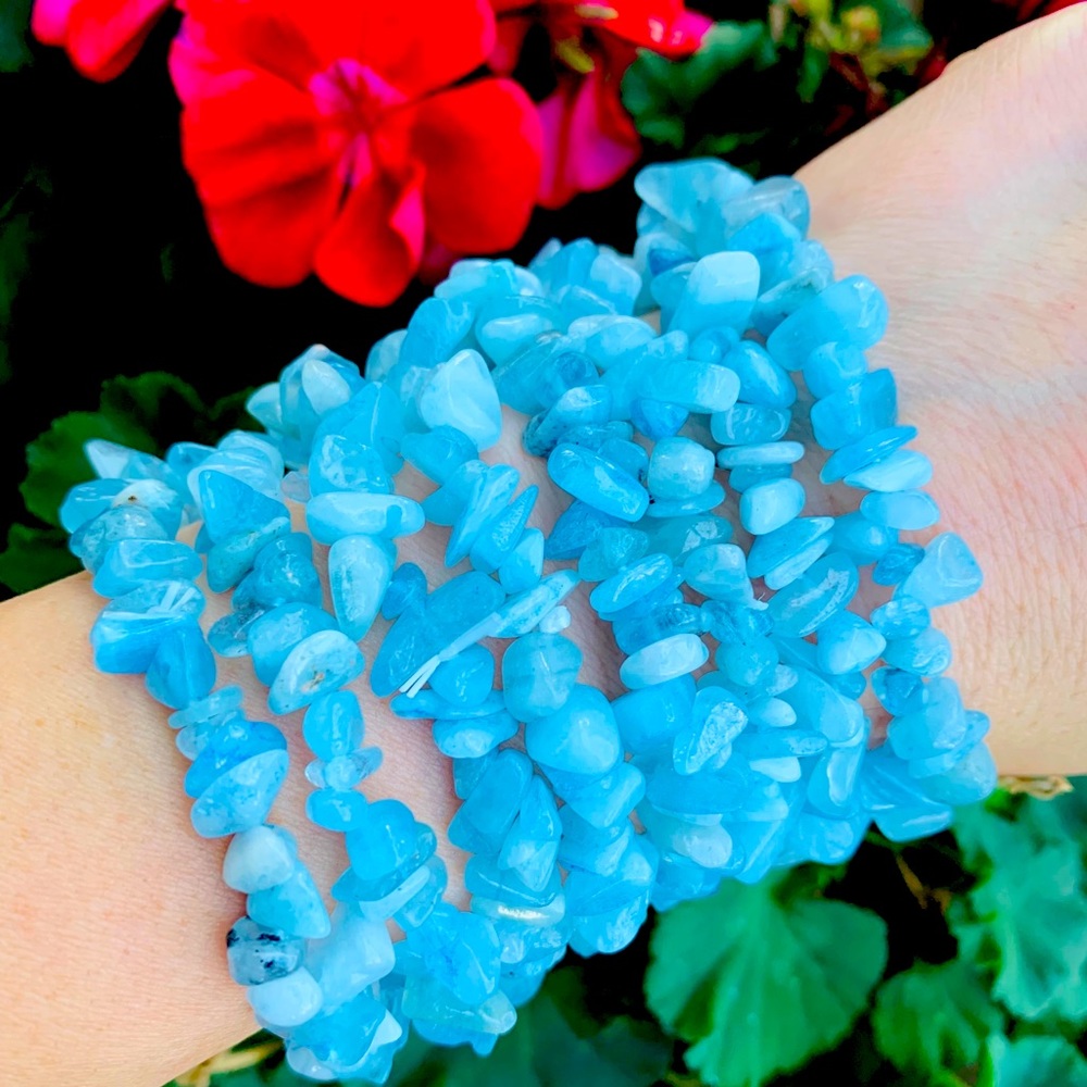 Genuine Aquamarine Irregular Crystal Chip Bracelet